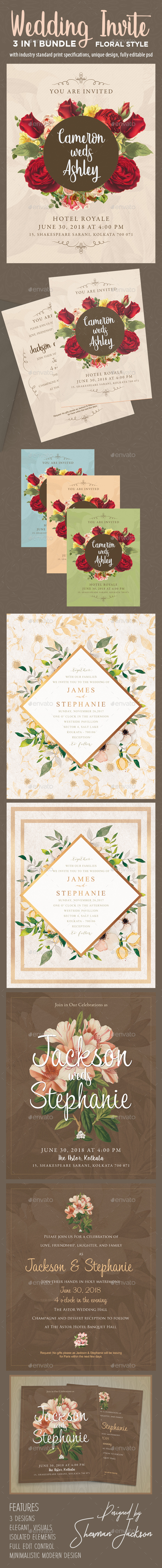 Floral Wedding Invitation Bundle - Weddings Cards & Invites