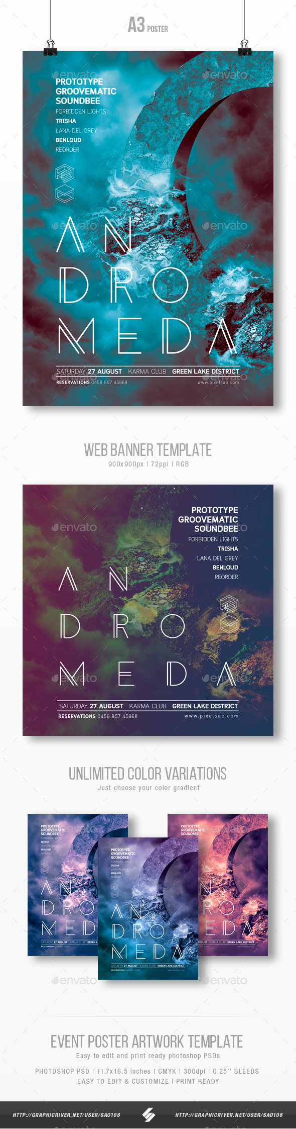 Andromeda - Progressive Party Flyer / Poster Artwork Template A3 - Clubs & Parties Events