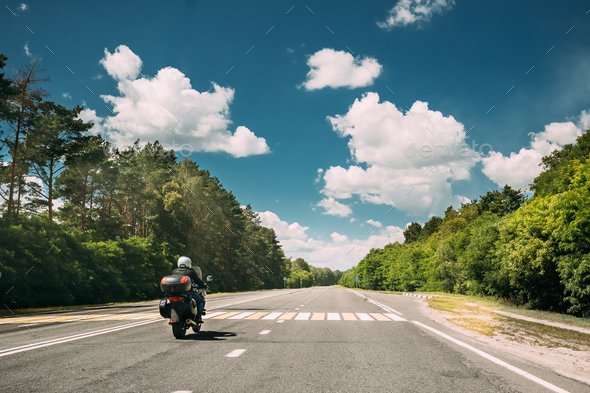 Rider On Motorbike, Motorcycle Bike In Motion On Country Road. M - Stock Photo - Images