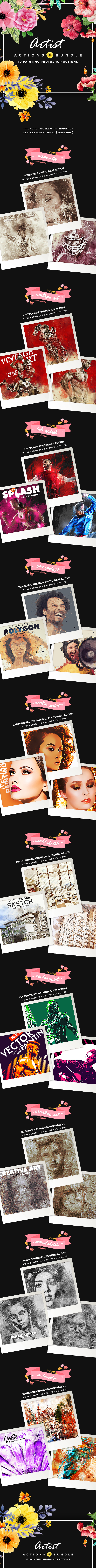 Artist Actions Bundle - 10 Painting Photoshop Actions - Photo Effects Actions