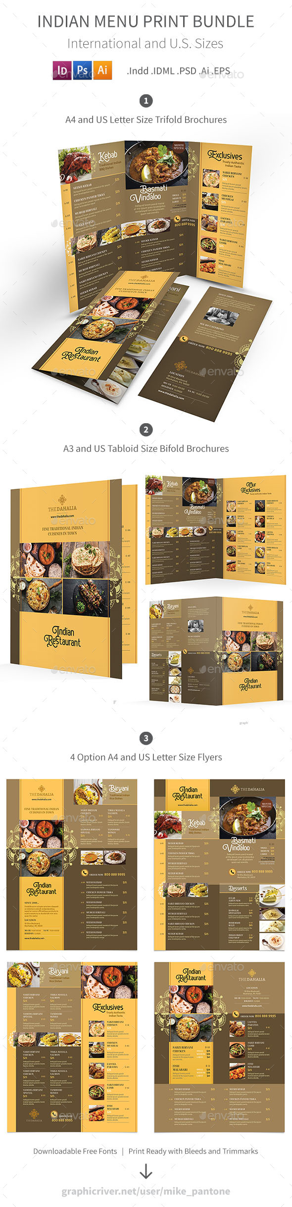 Indian Restaurant Menu Print Bundle 2 - Food Menus Print Templates