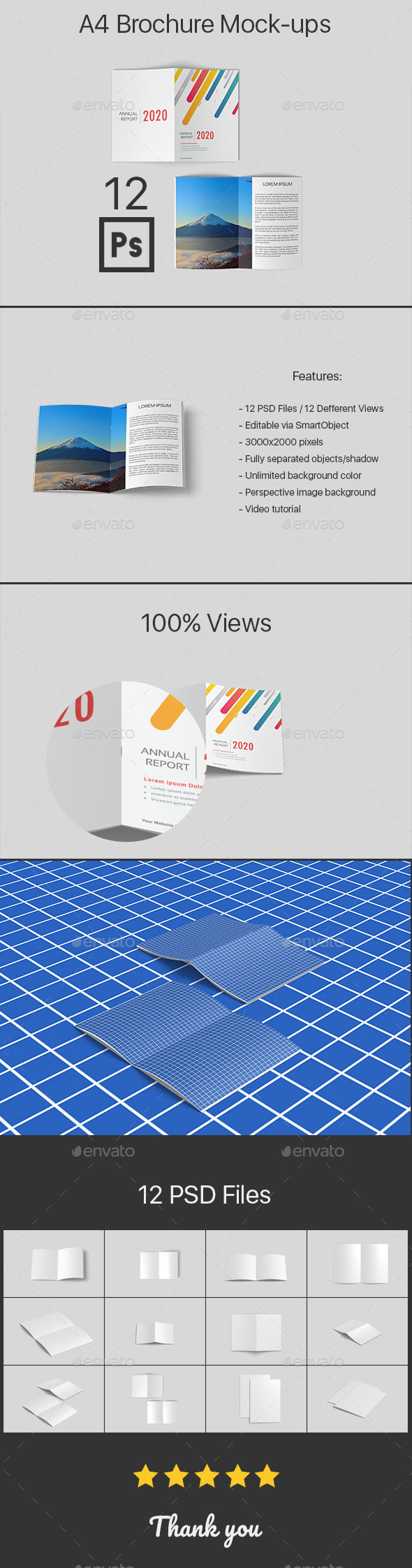 A4 Brochure Mock-ups 12 PSD Files - Product Mock-Ups Graphics