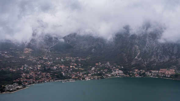Looking Down Over the Beautiful Bay of Kotor and Risan Town