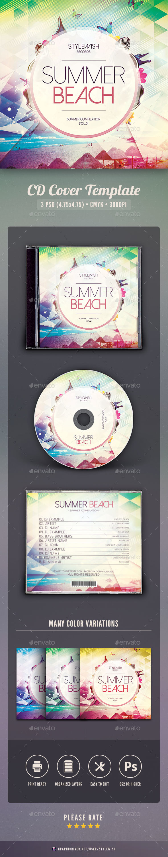 Summer Beach CD Cover Artwork - CD & DVD Artwork Print Templates