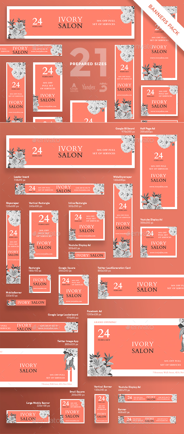 Ivory Beauty Salon Banner Pack - Banners & Ads Web Elements