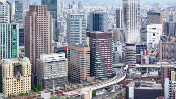 Aerial View of Umeda District, Osaka, Japan