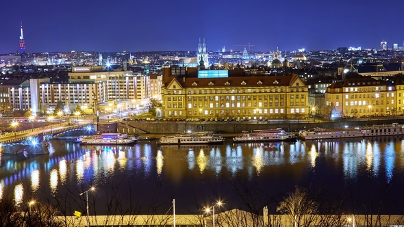 Panoramic View of Prague Cityscape at Night