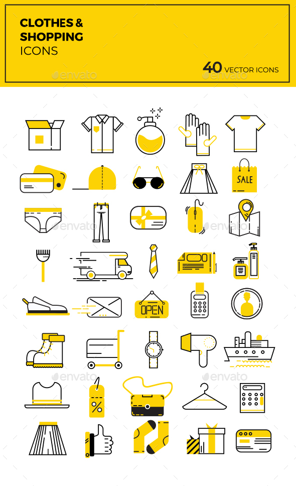 Clothes & Shopping Flat Vector Icons - Icons