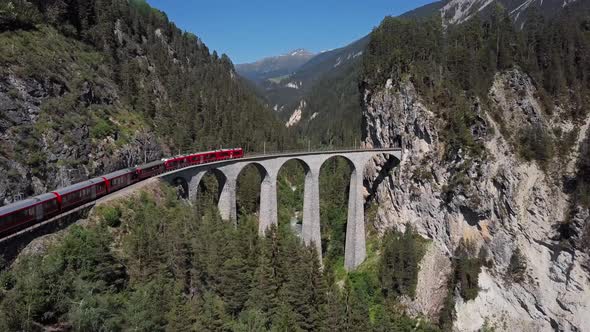 Aerial View of Train on Landwasser Viaduct, Switzerland alt