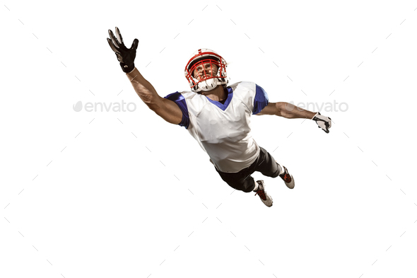 one american football player man studio isolated on white background - Stock Photo - Images
