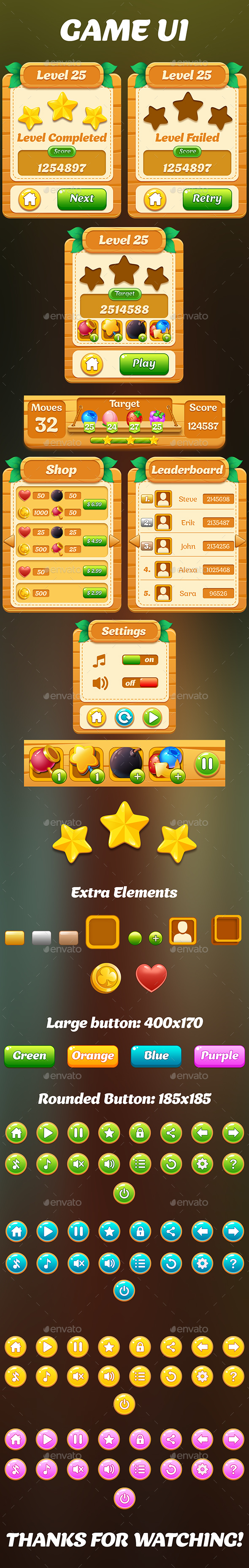 Wooden Game UI - User Interfaces Game Assets