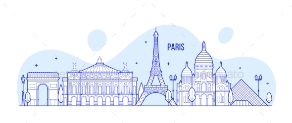 Paris Skyline France City Notable Buildings Vector - Buildings Objects