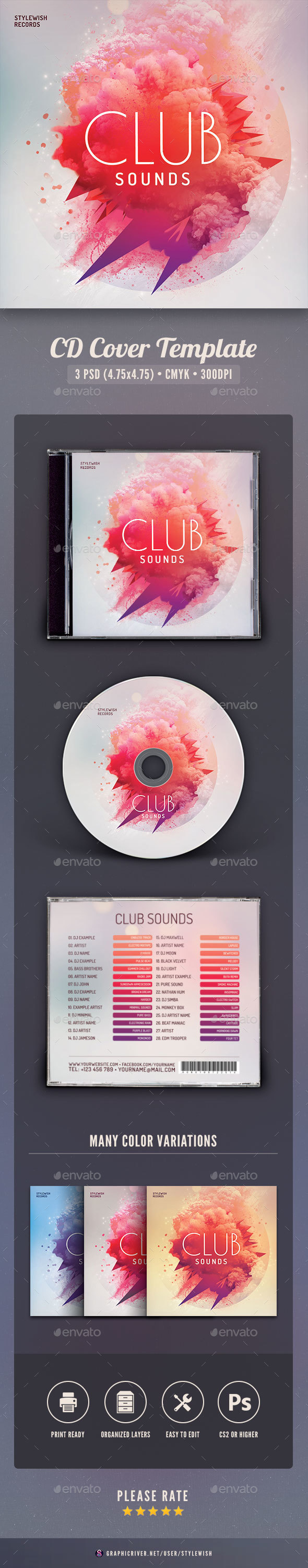 Club Sounds CD Cover Artwork - CD & DVD Artwork Print Templates