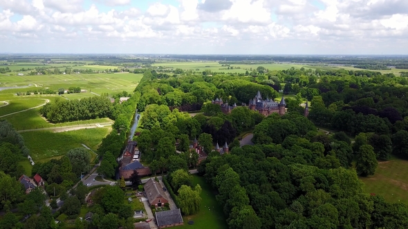 Aerial View of the Historic De Haar Castle Near Utrecht, Netherlands alt