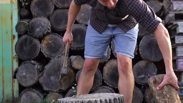 Man Chopping Wood with Axe,  Shoot alt
