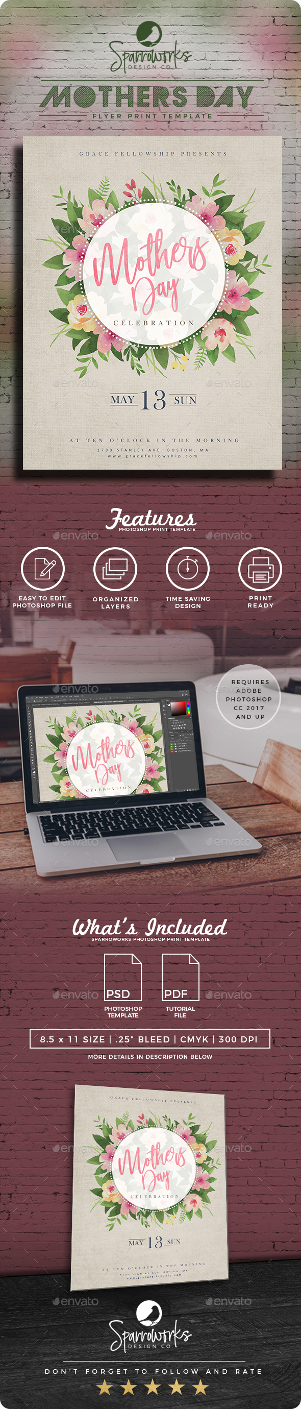 Floral Mothers Day Flyer Template - Holidays Events