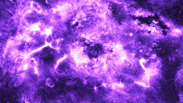 Flying Through Abstract Purple Space Nebula and Energy Waves