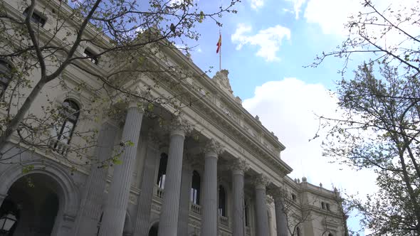 Low angle of Madrid Stock Exchange building alt