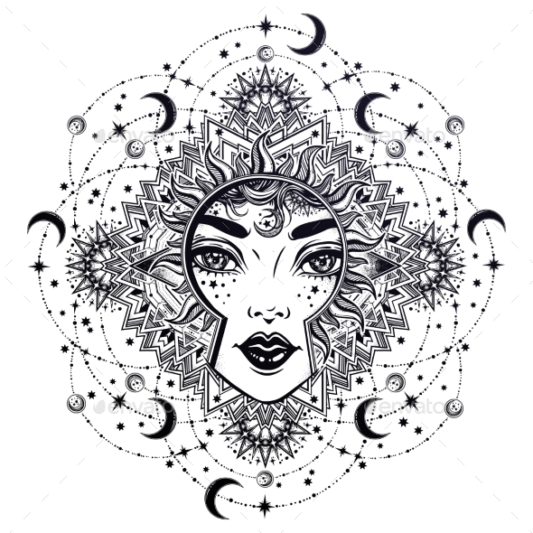 Divine Night Goddess Girl with Ornate - People Characters