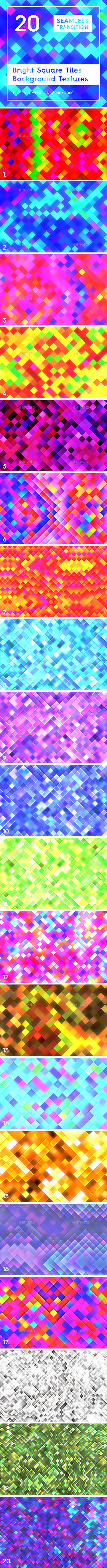 20 Bright Square Tiles Background Textures - Patterns Backgrounds