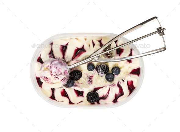 Ice cream with fresh blueberry and blackberry in plastic box and - Stock Photo - Images