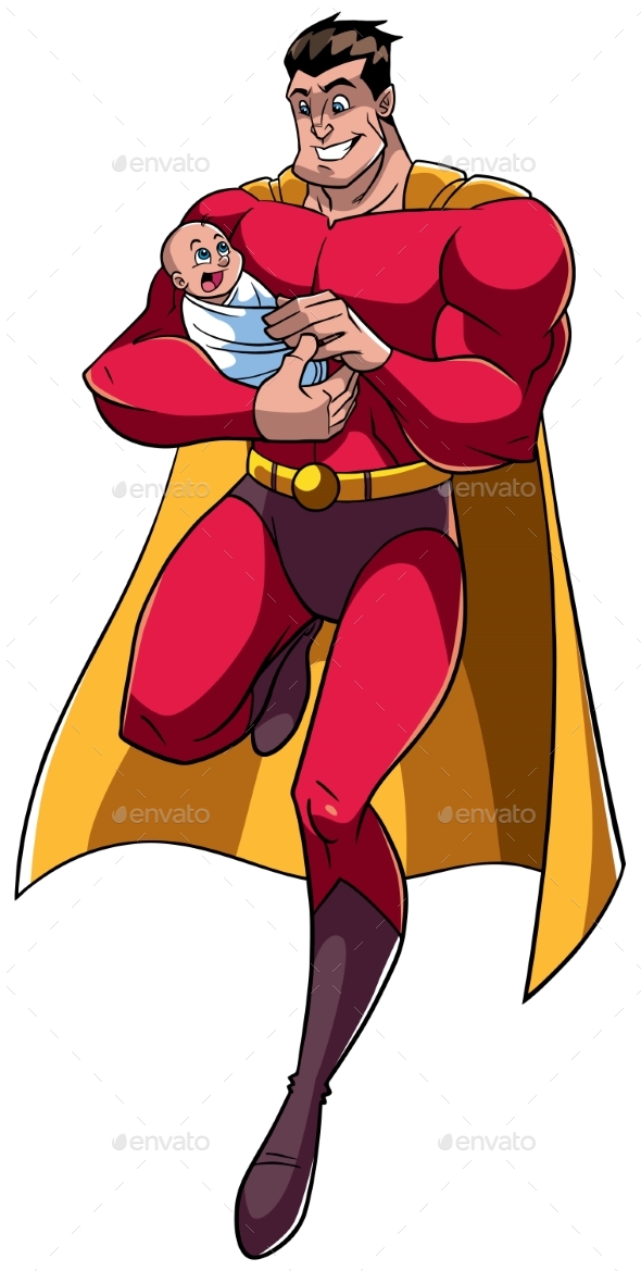 Super Dad With Baby - People Characters