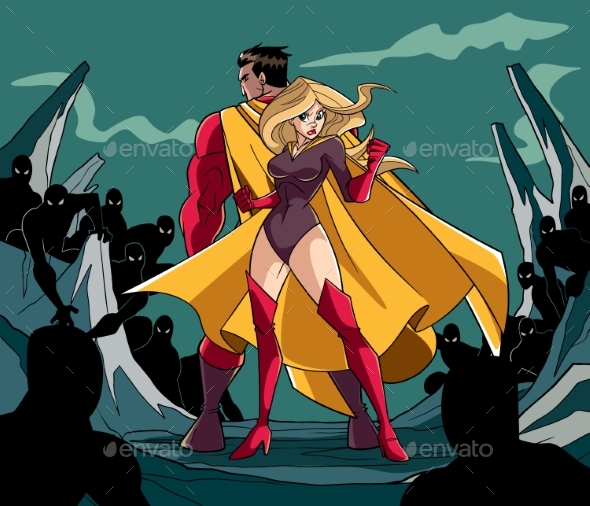 Superhero Couple Back to Back - People Characters