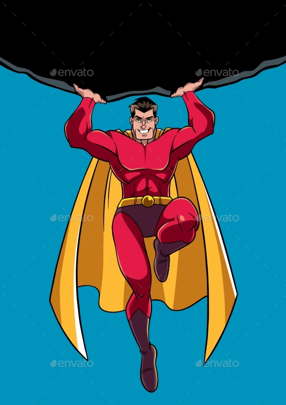 Superhero Holding Boulder - People Characters