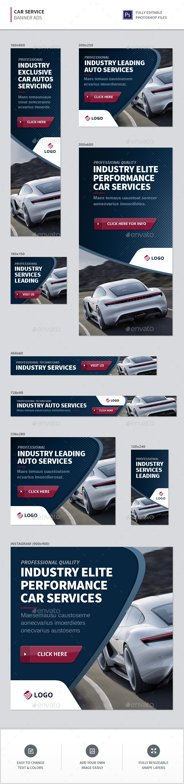 Car Service Banners - Banners & Ads Web Elements