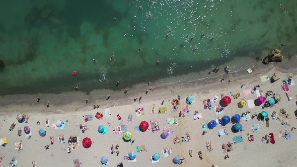 Top View of Sea and Beach with People