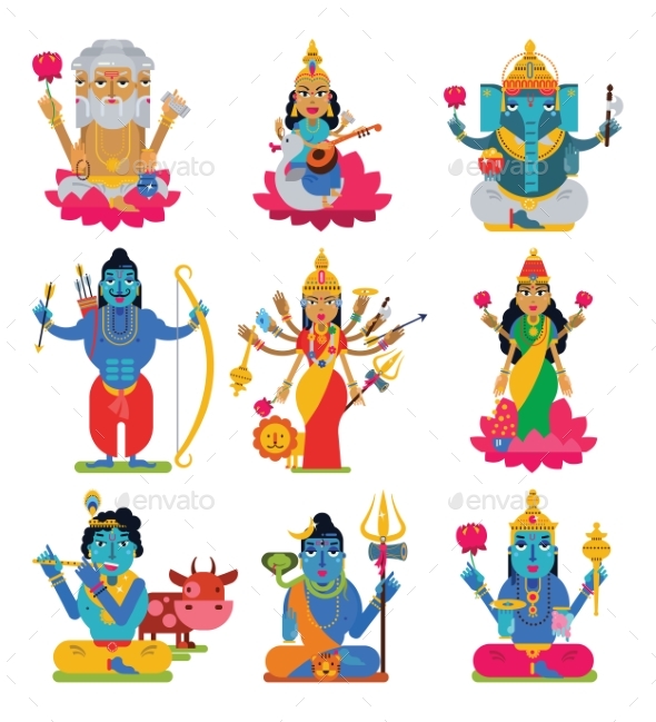 Indian God Vector Hindu Godhead of Goddess - Religion Conceptual