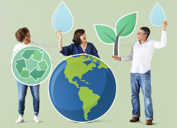 People with environment and recycling icons Stock Photo by Rawpixel