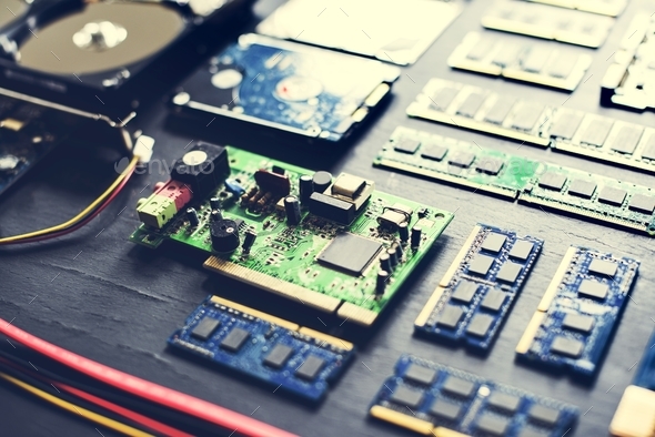 Closeup of electronics computer components microprocessors mainboard Stock Photo by Rawpixel