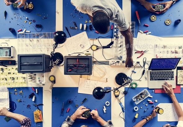 Aerial view of electronics technicians team Stock Photo by Rawpixel