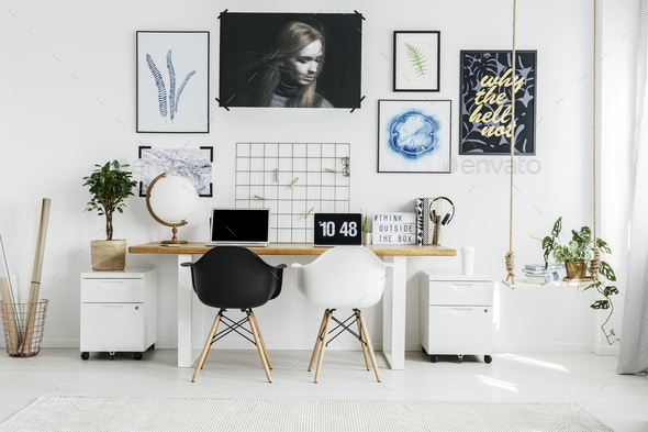 Home office with two laptops Stock Photo by bialasiewicz | PhotoDune