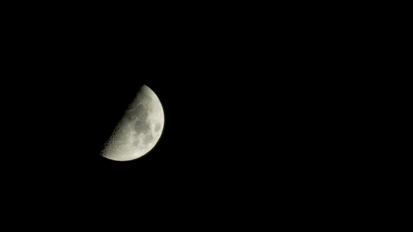 Natural Night Background With Dark Sky And Half Moon, Stock Footage