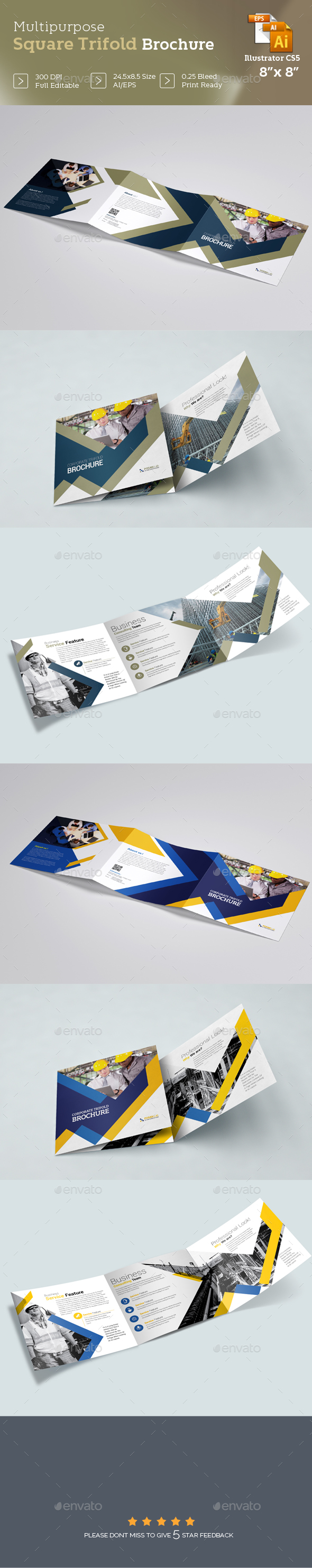 Business Square Trifold Brochure Template - Brochures Print Templates