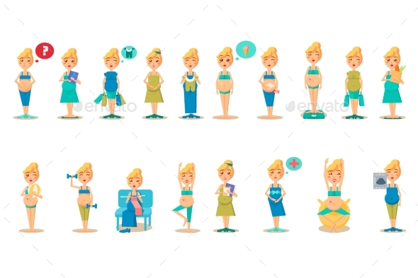 Pregnant Woman Character in Different Situations - People Characters