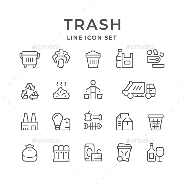 Set Line Icons of Trash - Man-made objects Objects