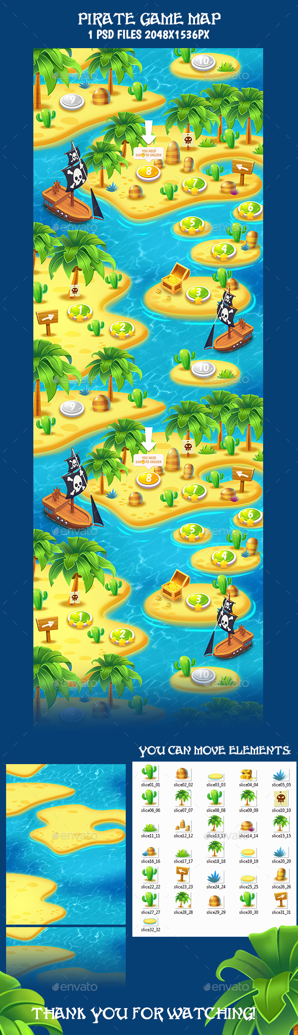 Tileable Seamless Tropical Vertical Game Map - Tilesets Game Assets