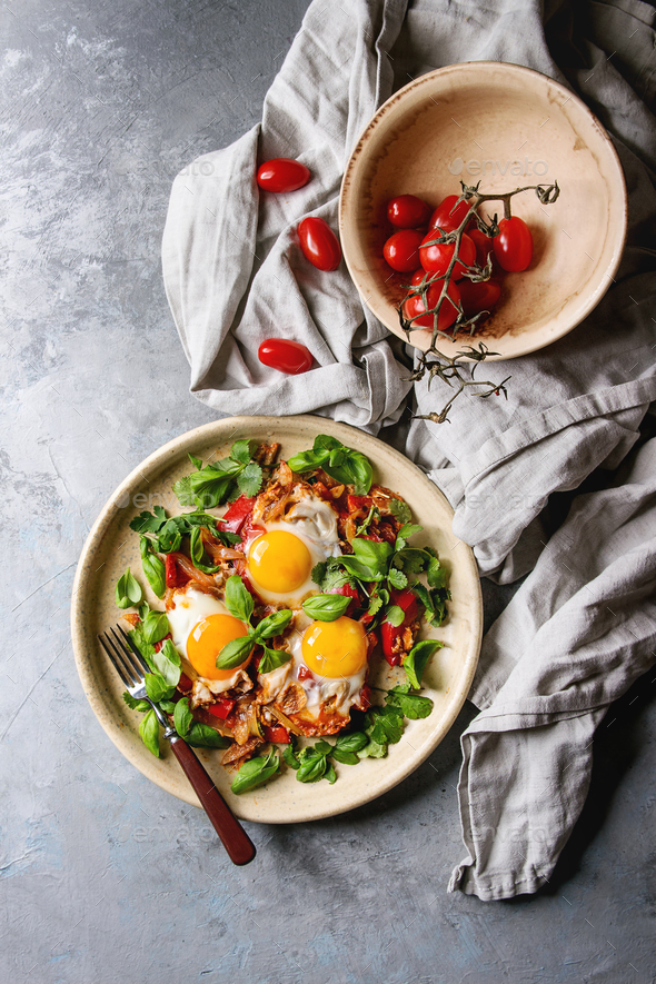 Fried egg with vegetables - Stock Photo - Images