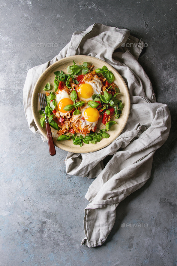 Fried egg with vegetables - Stock Photo - Images
