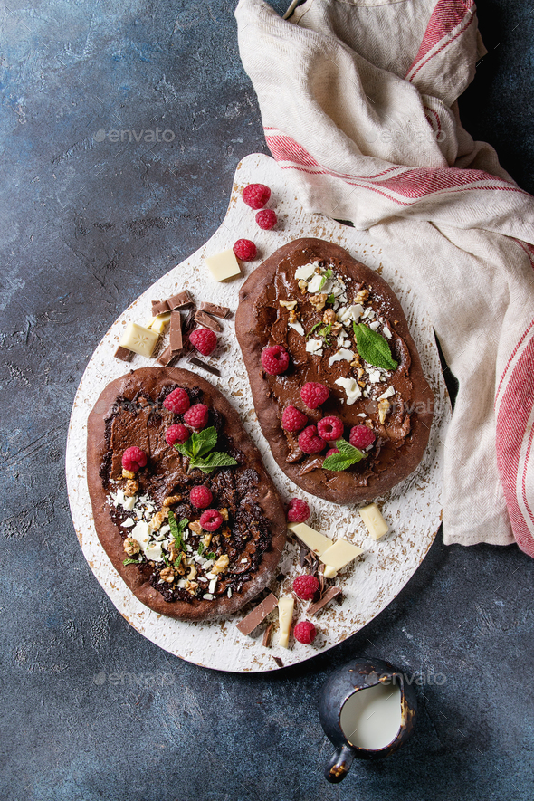 Dessert chocolate pizza - Stock Photo - Images
