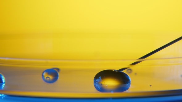 Thin Needle Pulls Water Drop in From a Glassy Surface in a Medical Laboratory