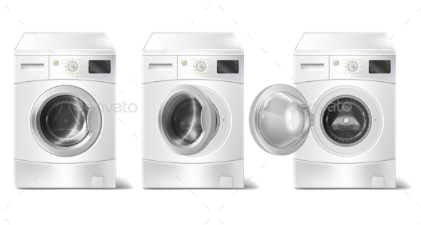 Vector Set of Realistic Washing Machine - Man-made Objects Objects