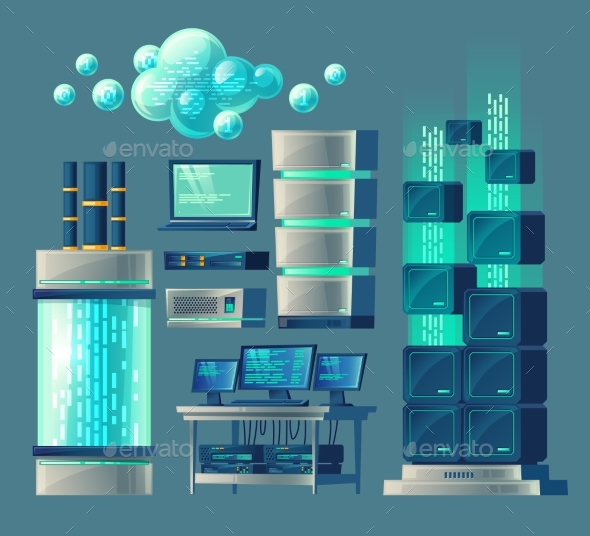 Vector Set of Equipment for Data Storage - Computers Technology