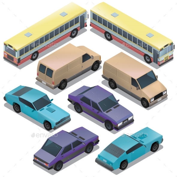 Vector Set of Isometric Urban Transportation - Man-made Objects Objects