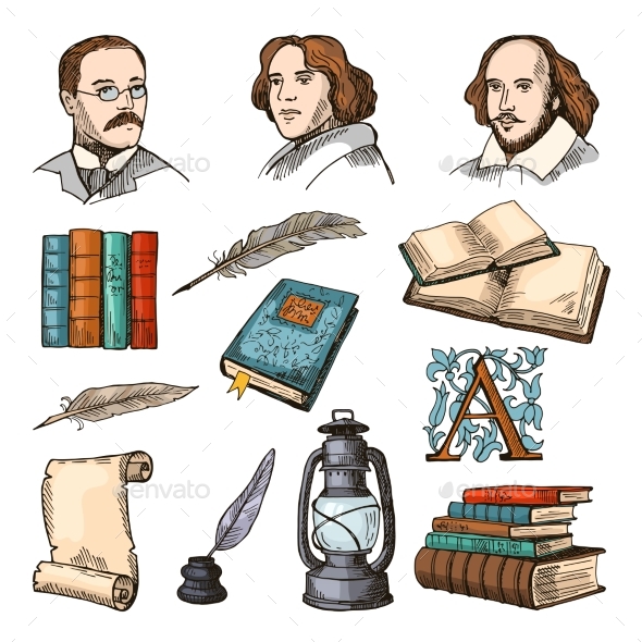 Colored Symbols of Literature and Theatre - Miscellaneous Vectors