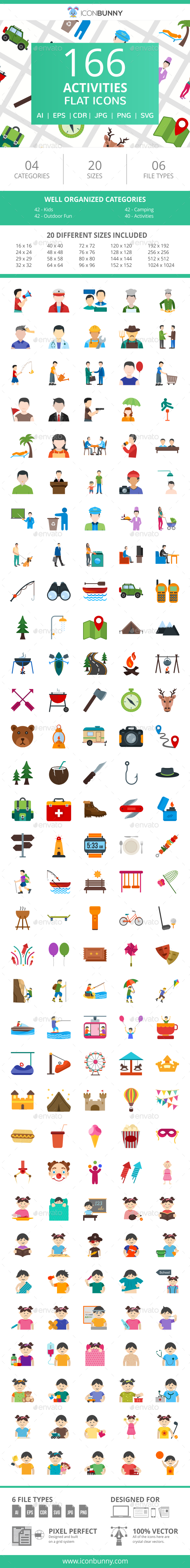 166 Activities Flat Icons - Icons