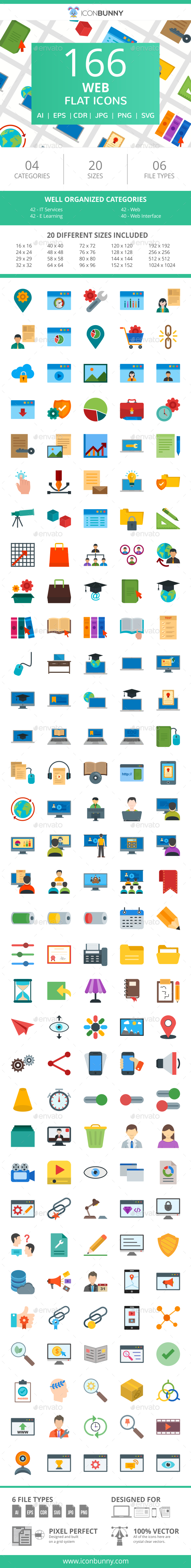 166 Web Flat Icons - Icons